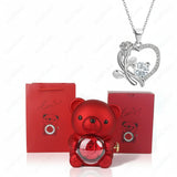 Necklace Heart Pendant Zircon Bear Rose Gift Box Women