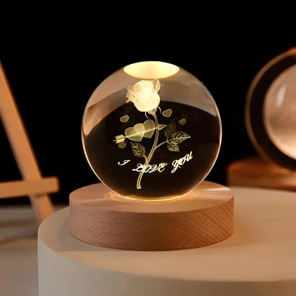 Night Light Crystal Ball 3D Planet Engraved LED Table Lamp