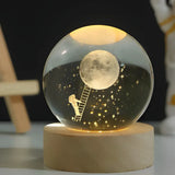 Night Light Crystal Ball 3D Planet Engraved LED Table Lamp