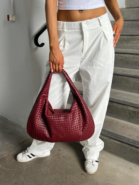Woven Leather Hobo Bag – Zip Closure, Genuine Leather & For Everyday and Evening Wear