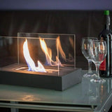 Bio-Ethanol Table Fireplace – Tempered Glass & Steel, 28×14×14 cm, Smokeless Flame