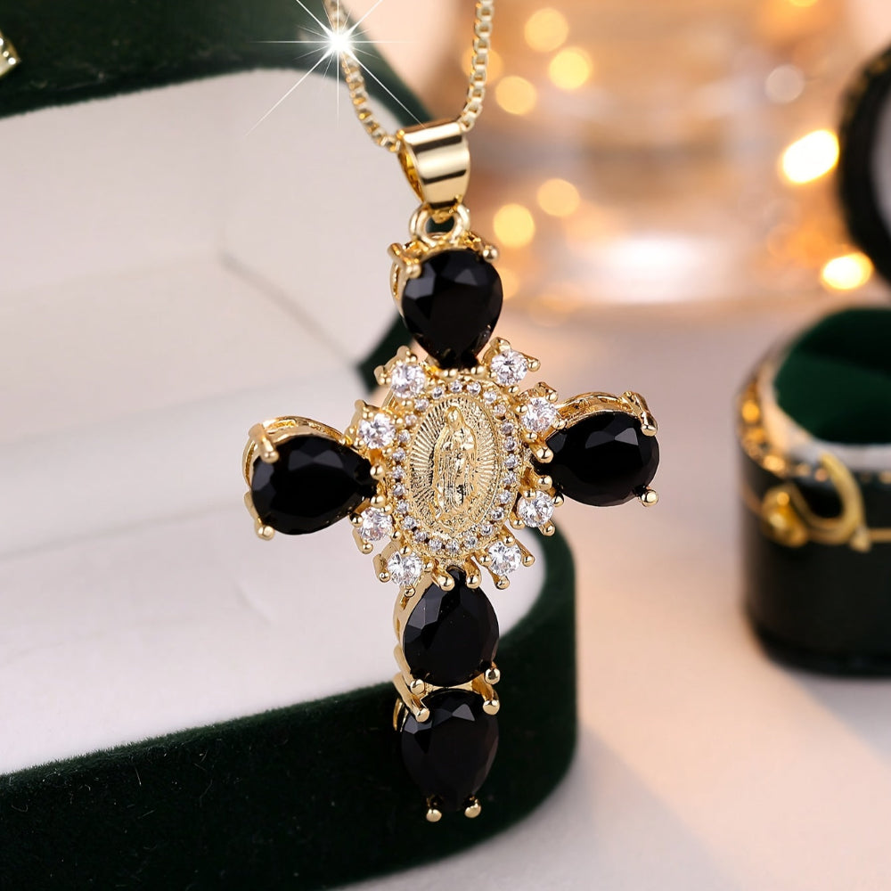 Necklace Cross Pendant Gold Cubic Zirconia Mothers Day Gift