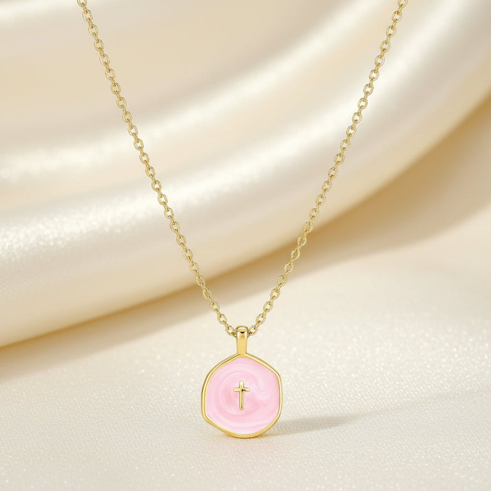 Necklace Cross Pendant Mothers Day Gold Disc Dainty Jewelry