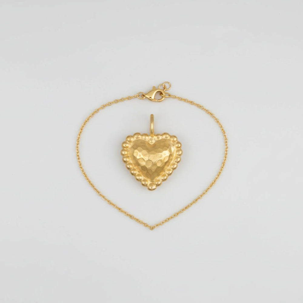 Necklace Gold Heart Hammered Pendant Chain Jewelry