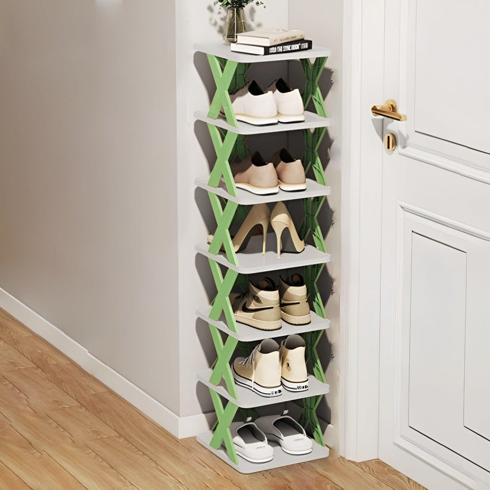 Foldable Shoe Rack – Plastic, 3–7 Tiers, Holds Up to 14 Pairs