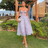 Luna – Strapless Lace Corset Midi Dress