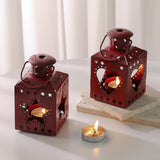 Shabby-Chic Tea Light Lantern with Christmas Tree Cut-Out – White and Gold