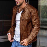 Men's Leather Jacket with Weatherproof Coating - Leandro