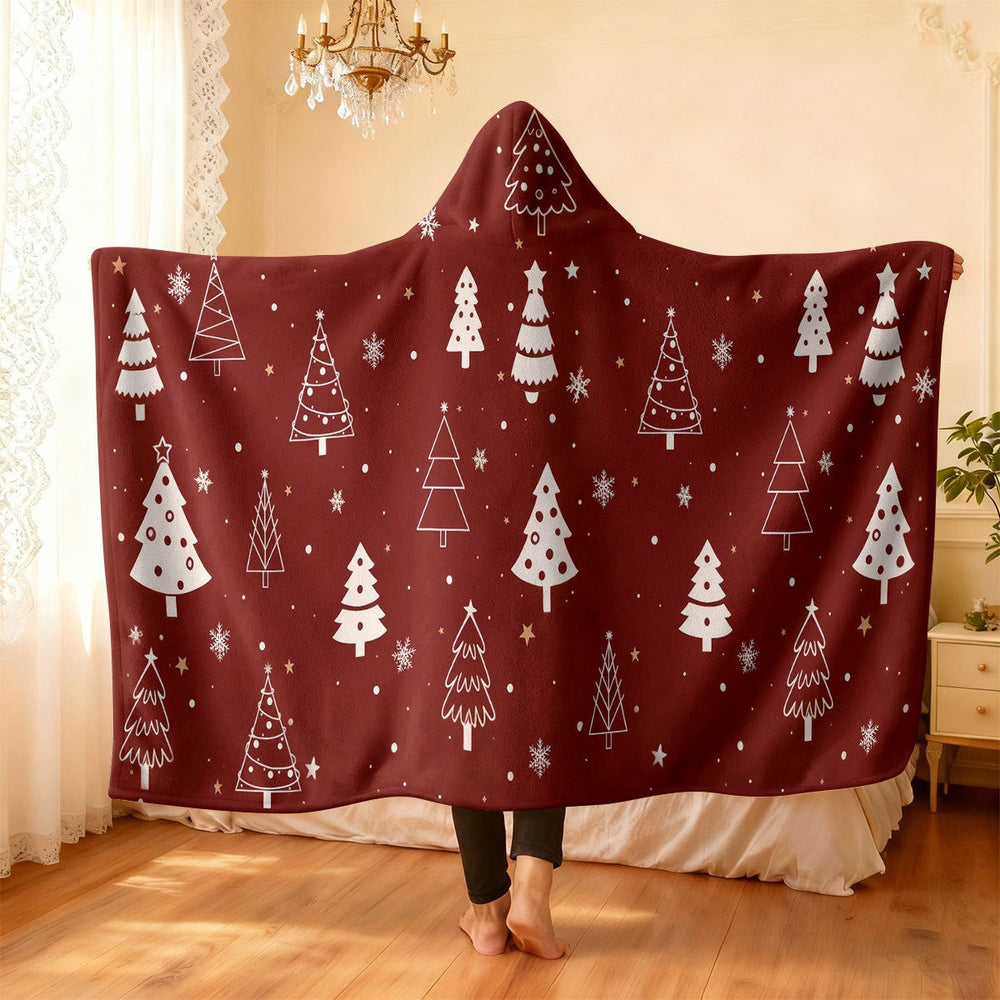 Festive Hooded Christmas Blanket – Wearable Holiday Fleece, 150 x 100 cm