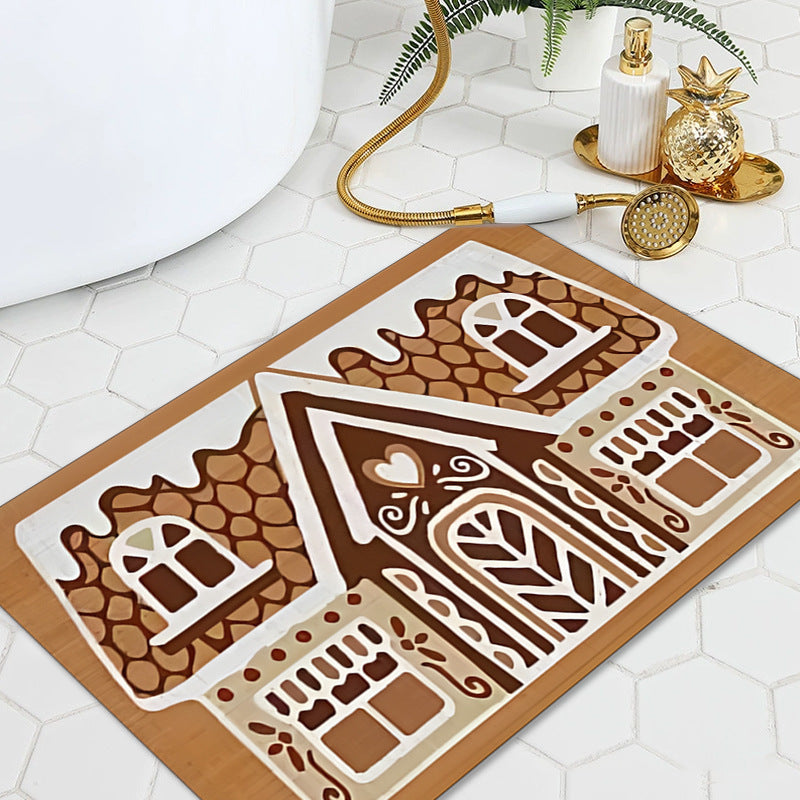 Gingerbread House Christmas Bath Mat – Festive Non-Slip Bathroom Rug