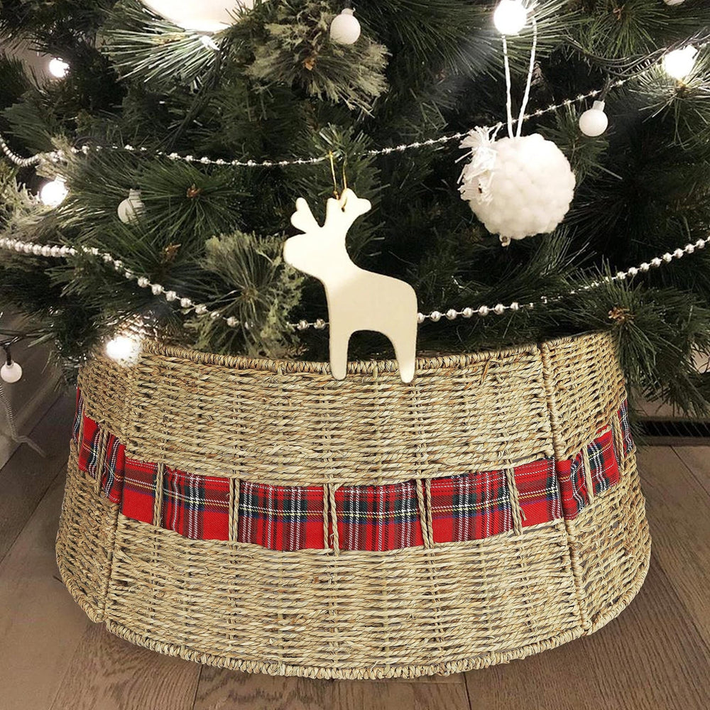 Decorative Wicker Christmas Tree Stand Cover – Rustic Woven Tree Collar