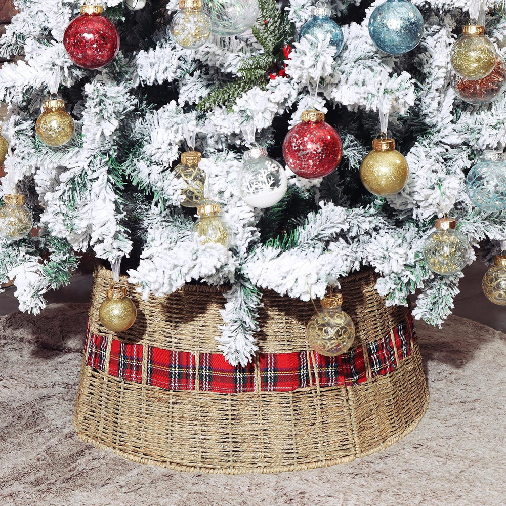 Decorative Wicker Christmas Tree Stand Cover – Rustic Woven Tree Collar