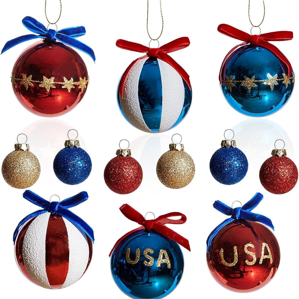 Americana Glitter Christmas Baubles Set of 12 – Red, White and Blue Ornaments