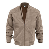 Men's Suede Bomber Jacket with Zip Front and Rib Trim