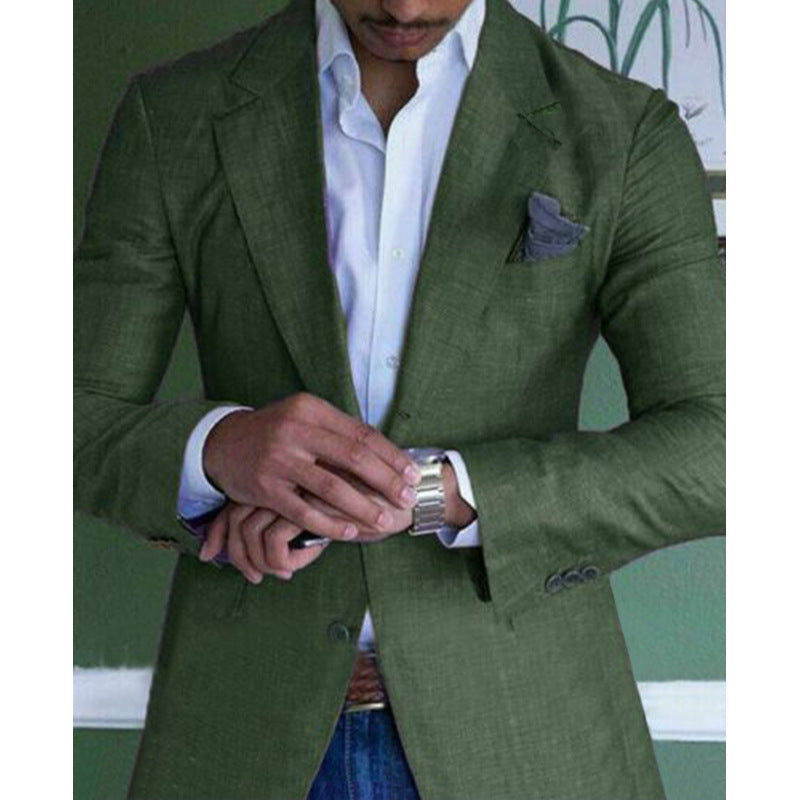 Men's Business Woven Blazer with Notched Lapels and Two-Button Front