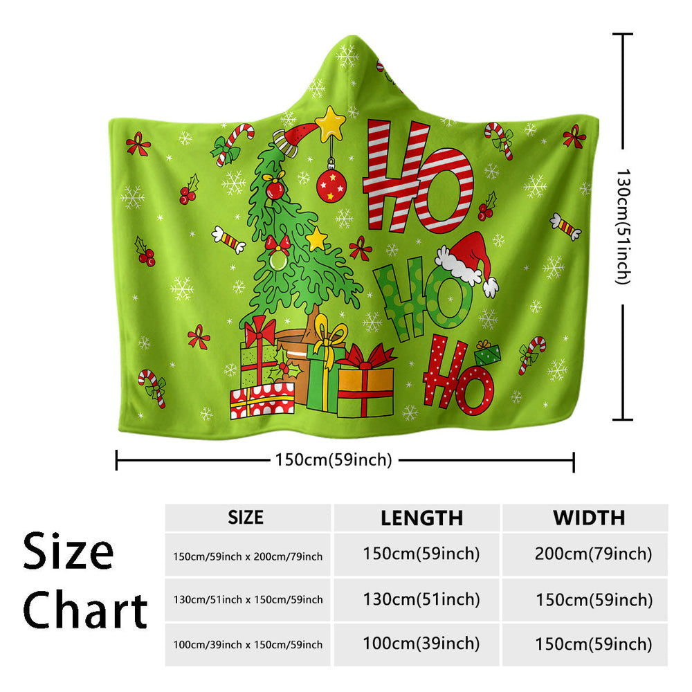 Festive Hooded Christmas Blanket – Wearable Holiday Fleece, 150 x 100 cm