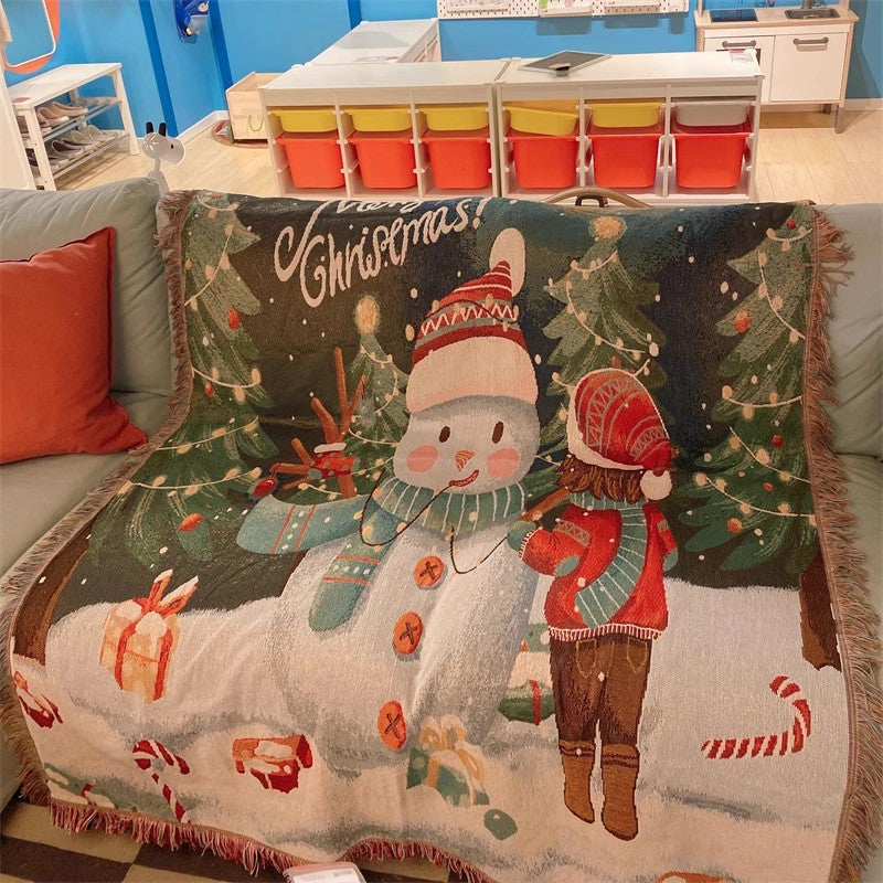Festive Christmas Tapestry Throw Blanket – Chenille Sofa Cover