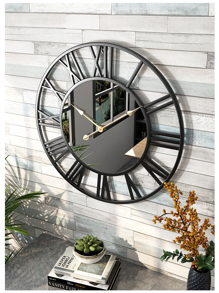 Vintage Wall Clock – 39cm Aluminum Frame, Mirror Accents & Silent Quartz Movement