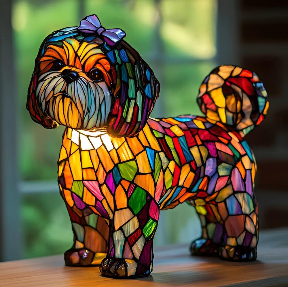 Stained Glass Table Lamp – Dog Design, Animal Decor & Ambient Lighting