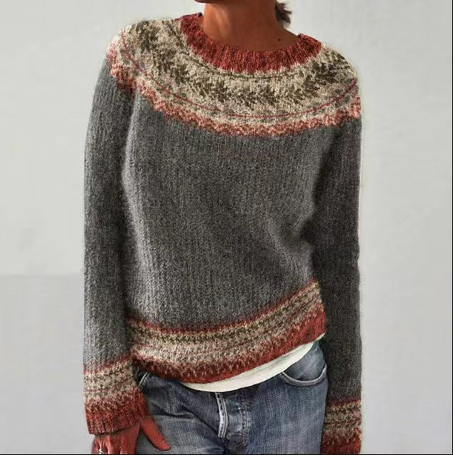 Vintage-Inspired Women's Knit Sweater - Retro Style Pullover for Cozy Fashion