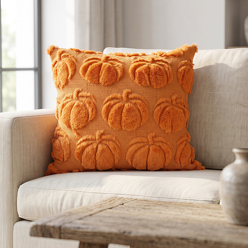 Plush Pumpkin Motif Halloween Throw Pillow - Style A