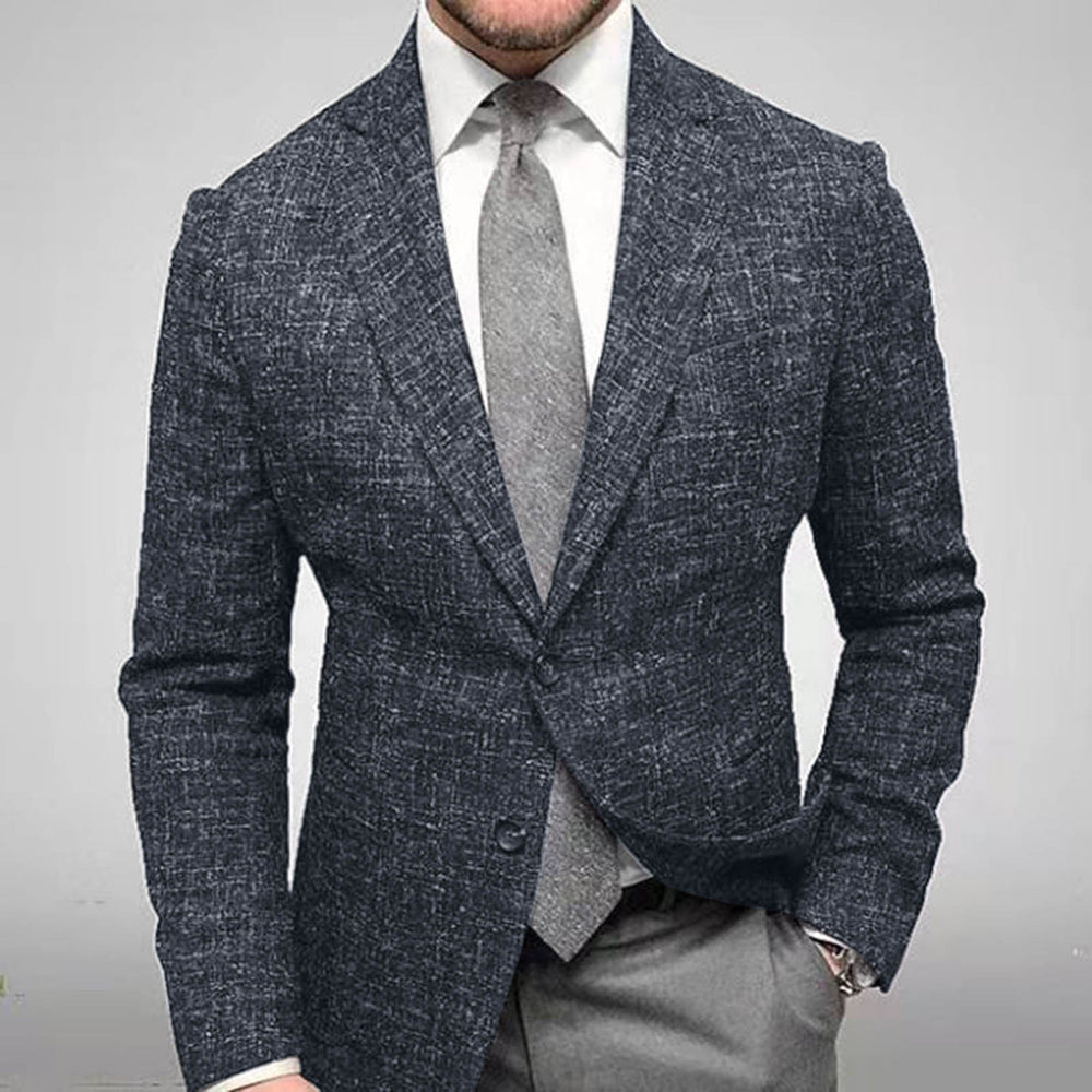 Men's Business Woven Blazer with Notched Lapels and Two-Button Front