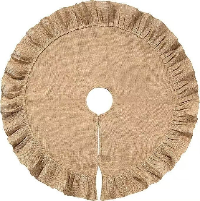 Rustic Ruffled Christmas Tree Skirt – Beige Farmhouse Tree Base Cover