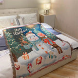 Festive Christmas Tapestry Throw Blanket – Chenille Sofa Cover