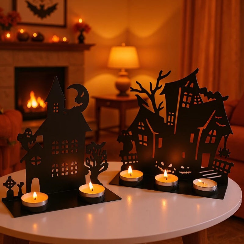 Haunted House Halloween Metal Tealight Candle Holder