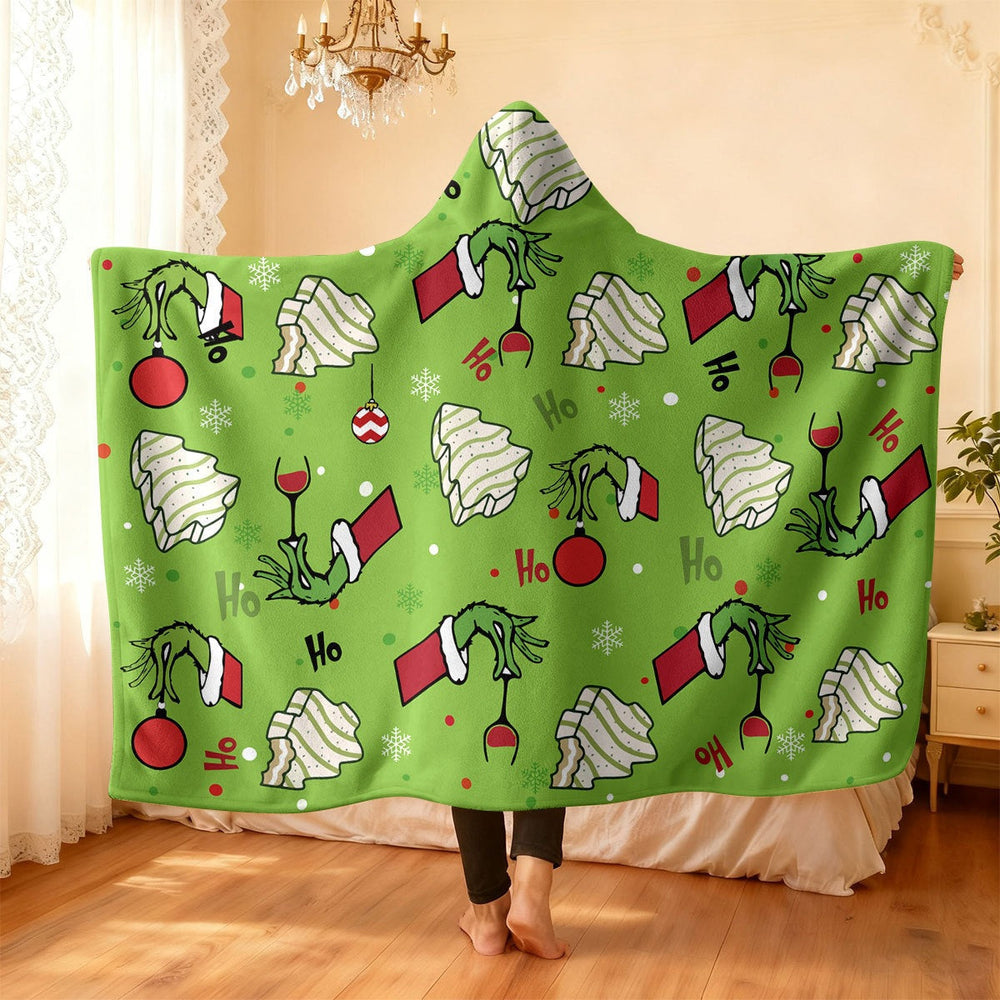 Festive Hooded Christmas Blanket – Wearable Holiday Fleece, 150 x 100 cm