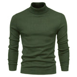 Men's Fine-Knit Turtleneck Sweater with Ribbed Collar and Hem