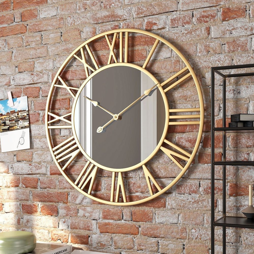 Vintage Wall Clock – 39cm Aluminum Frame, Mirror Accents & Silent Quartz Movement