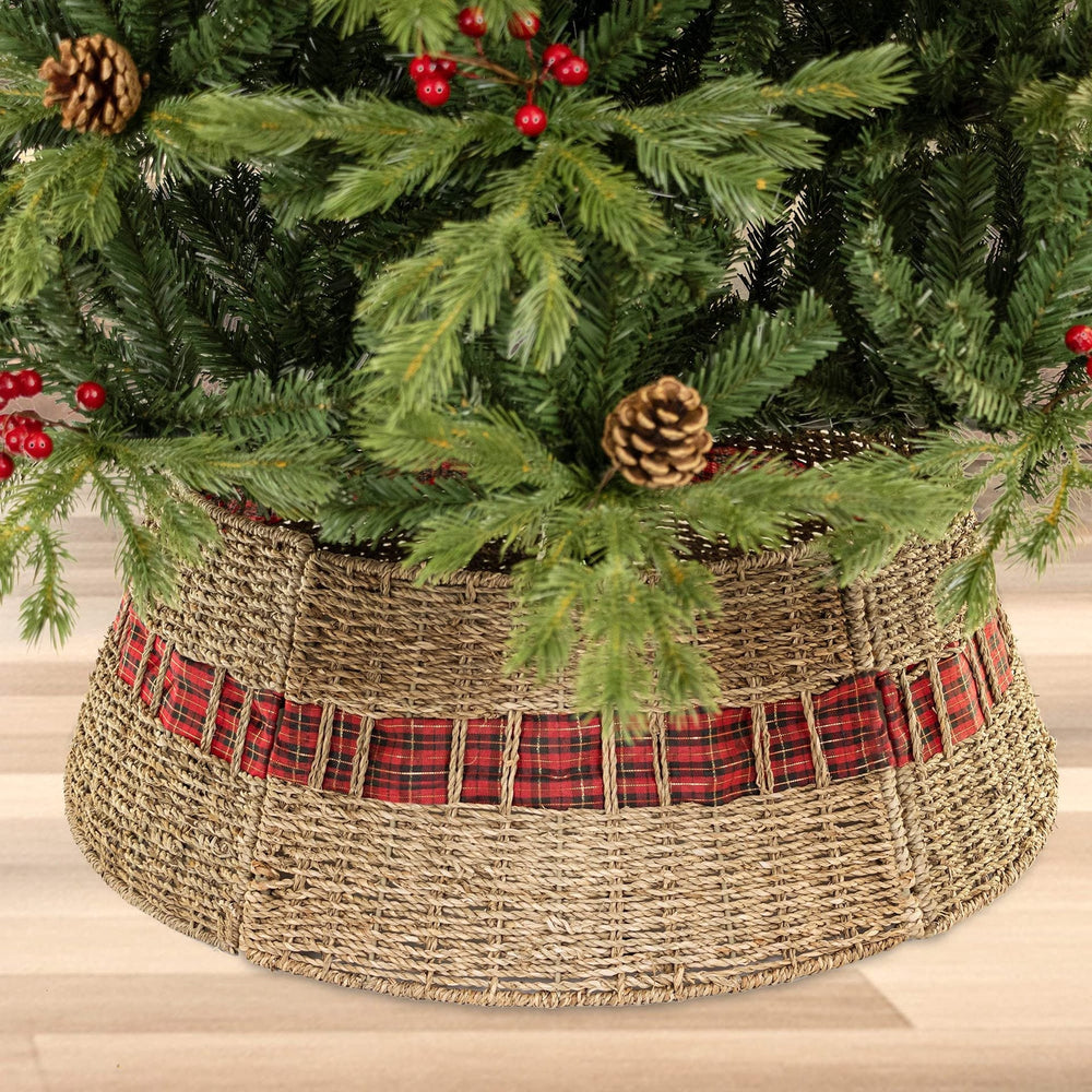 Decorative Wicker Christmas Tree Stand Cover – Rustic Woven Tree Collar