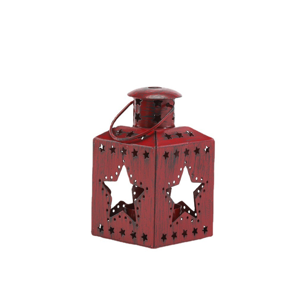 Shabby-Chic Tea Light Lantern with Christmas Tree Cut-Out – White and Gold