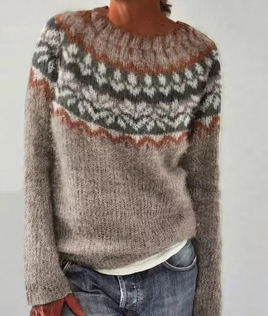 Vintage-Inspired Women's Knit Sweater - Retro Style Pullover for Cozy Fashion