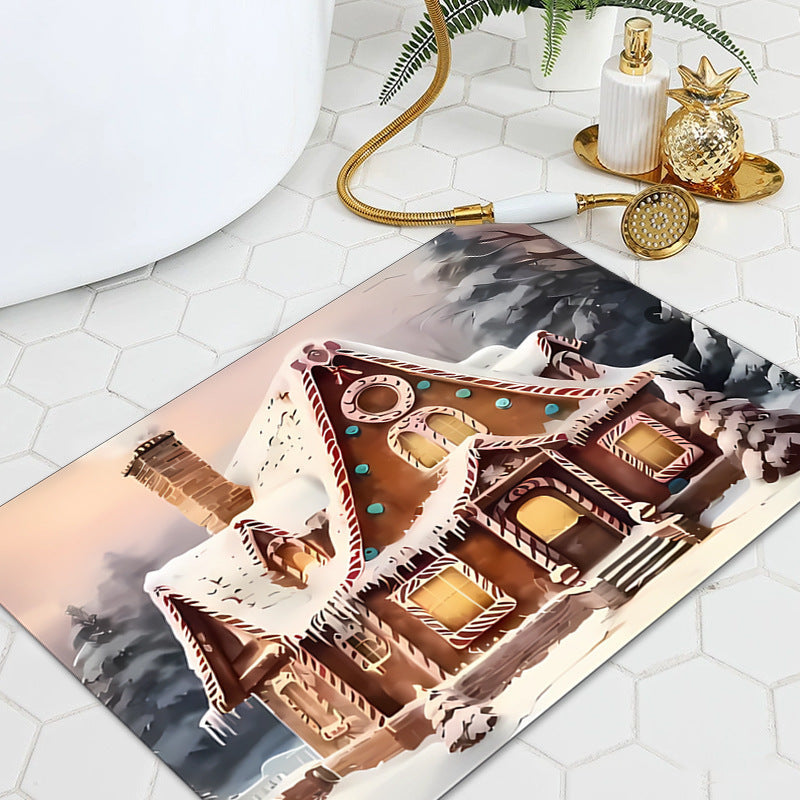Gingerbread House Christmas Bath Mat – Festive Non-Slip Bathroom Rug
