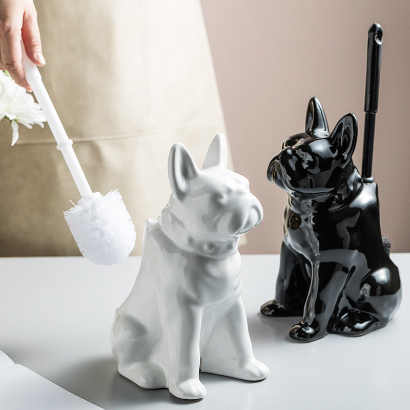 Ceramic Bulldog Toilet Brush Holder – Concealed Design, 16×35cm & White or Black