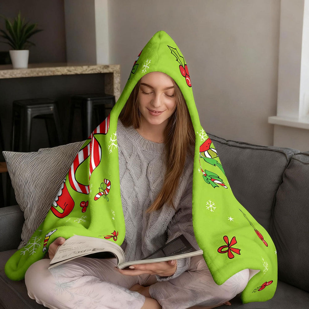 Festive Hooded Christmas Blanket – Wearable Holiday Fleece, 150 x 100 cm
