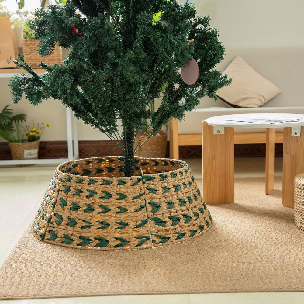 Decorative Wicker Christmas Tree Stand Cover – Rustic Woven Tree Collar