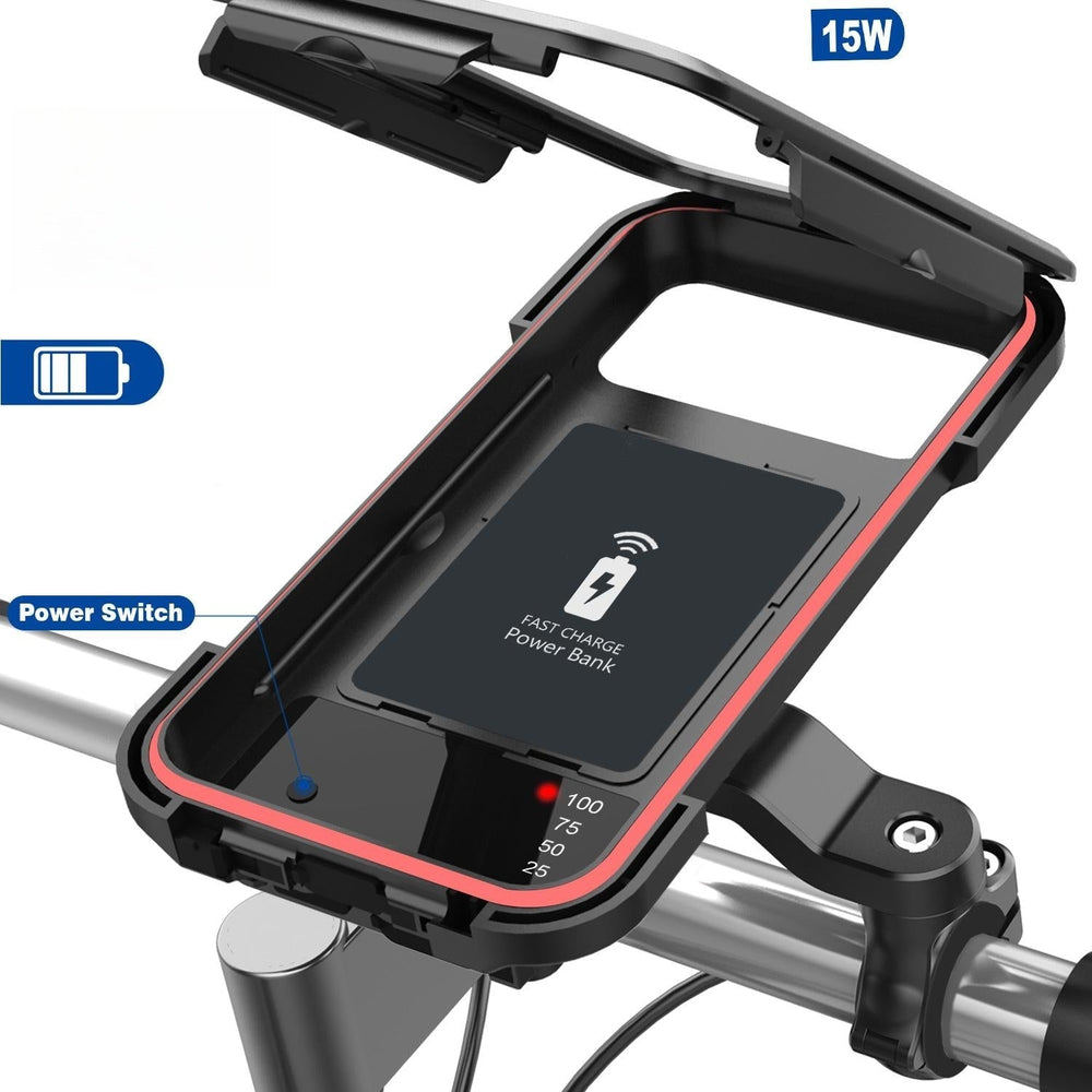 Waterproof Bike Phone Mount – 15W Wireless Charging, 5000mAh, Fits 4.5–6.8 Inch Phones