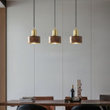 Cylinder Pendant Light | Japanese-Style Walnut & Brass Hanging Lamp