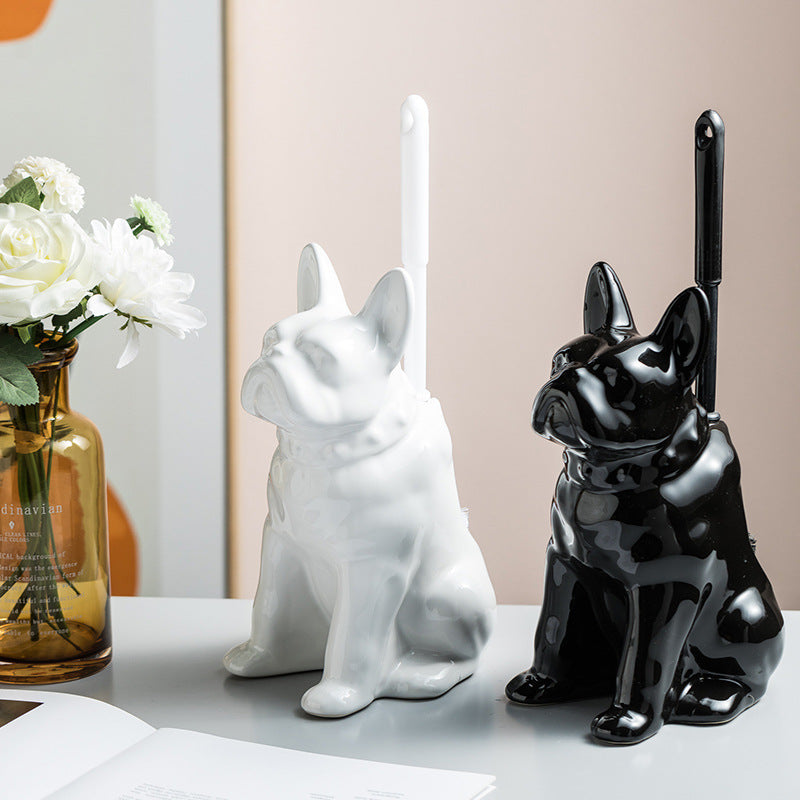 Ceramic Bulldog Toilet Brush Holder – Concealed Design, 16×35cm & White or Black