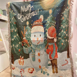 Festive Christmas Tapestry Throw Blanket – Chenille Sofa Cover