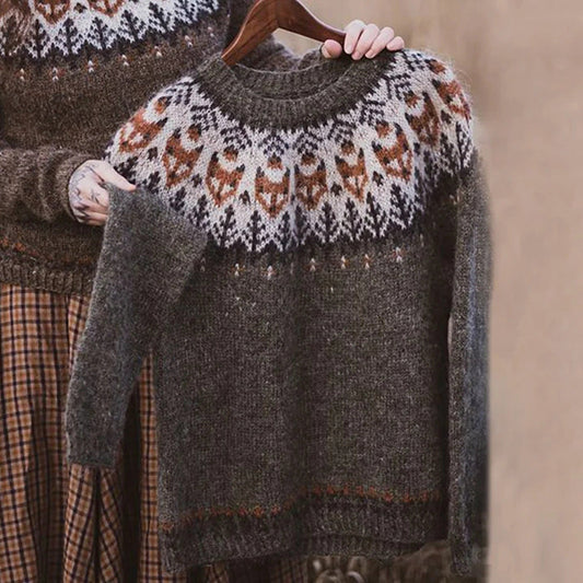 Women's Patterned Knit Sweater – Crew Neck, Long Sleeve & Relaxed Fit