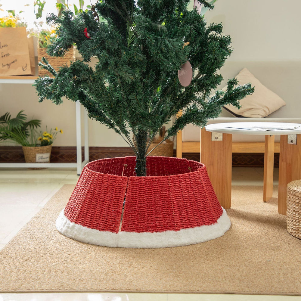 Decorative Wicker Christmas Tree Stand Cover – Rustic Woven Tree Collar