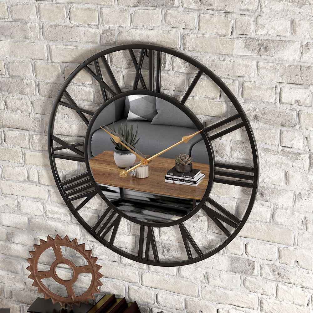 Vintage Wall Clock – 39cm Aluminum Frame, Mirror Accents & Silent Quartz Movement