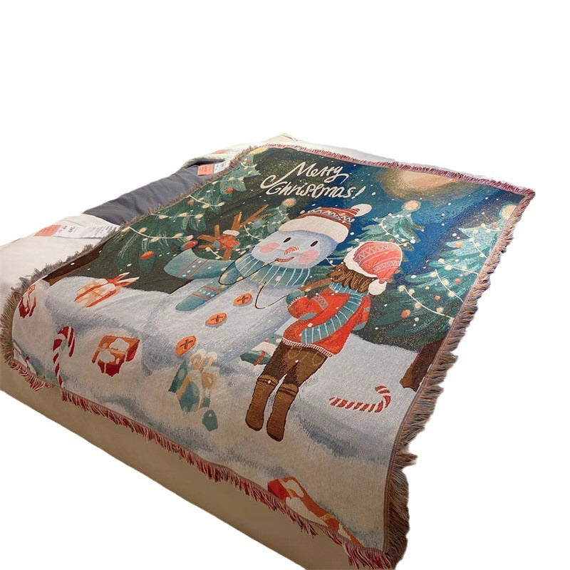 Festive Christmas Tapestry Throw Blanket – Chenille Sofa Cover
