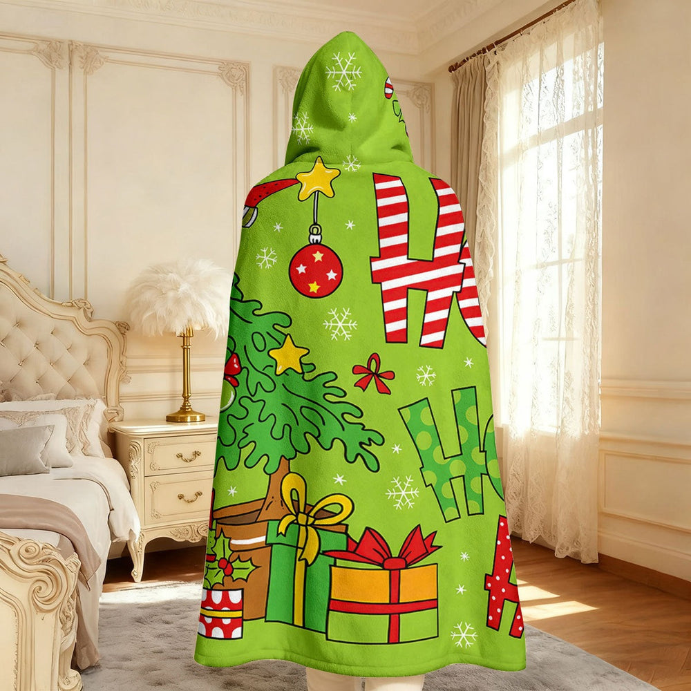 Festive Hooded Christmas Blanket – Wearable Holiday Fleece, 150 x 100 cm