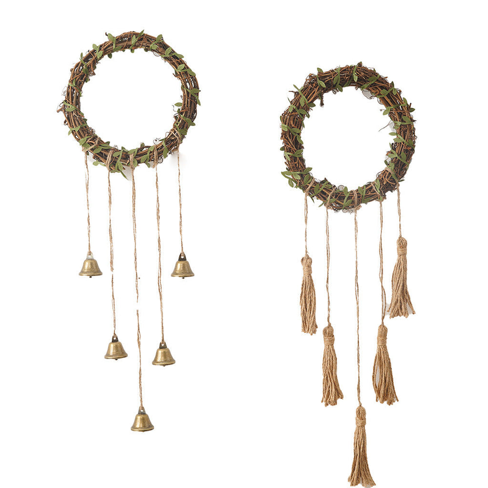 Decorative Christmas Wreath with Hanging Bells or Tassels – 9 x 26 in