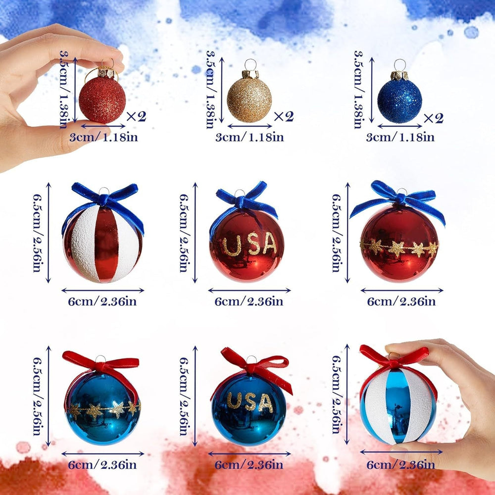 Americana Glitter Christmas Baubles Set of 12 – Red, White and Blue Ornaments